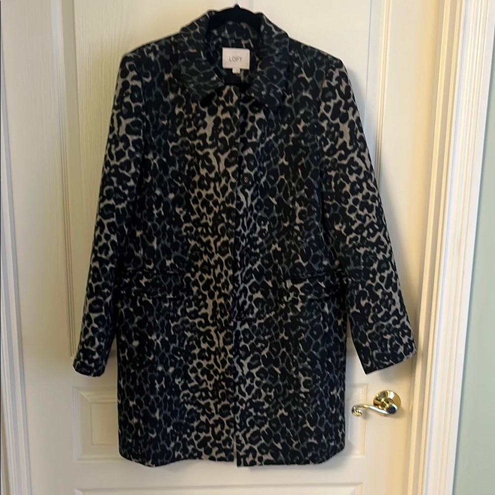 LOFT Dark Gray Animal Print Trench Coat